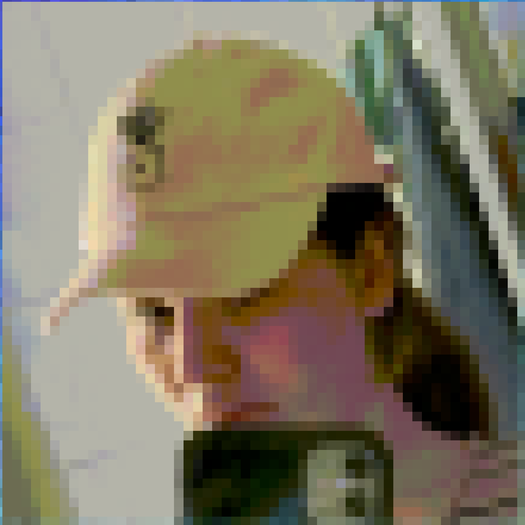 crunchy low res selfie of val with a yellow cap